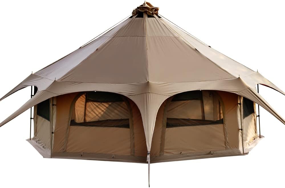 Canvas Tent Bell Tent 16.4ft High 9.2ft with Stove Jack for Glamping Family Camping Zipped Removable Floor