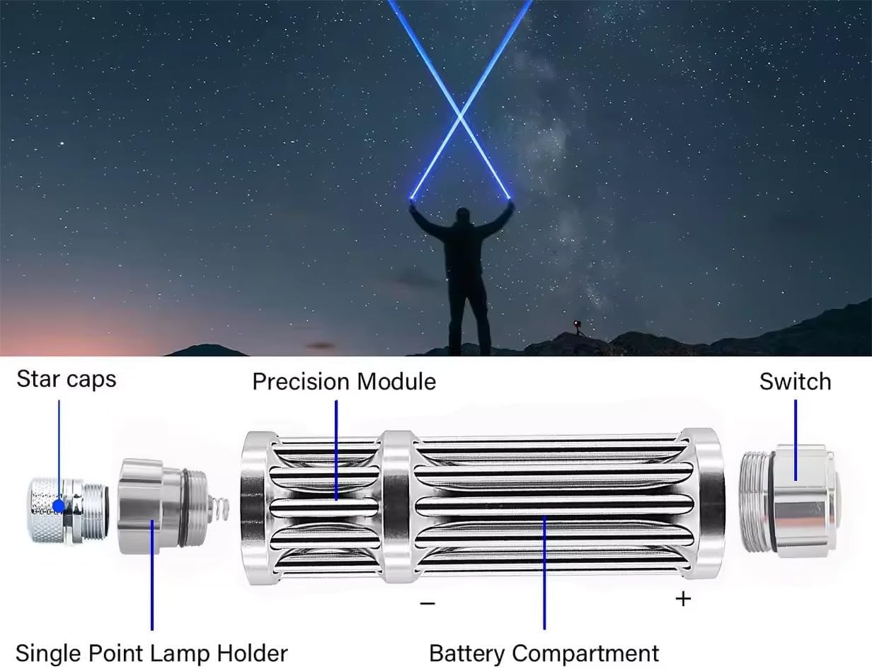 Rechargeable Long-Range Blue LED Flashlight Tool – Zoomable, Multifunctional, Portable Indicator Light for Emergency & Outdoor Use (Silver)