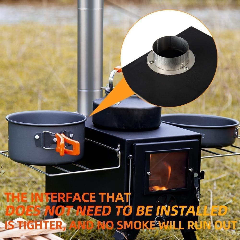 Hot Tent Stove, Wood Burning Stove, Portable Wood Stove with 6 Stainless Chimney Pipes for Outdoor Heating & Cooking, Ice Fishing, Hunting