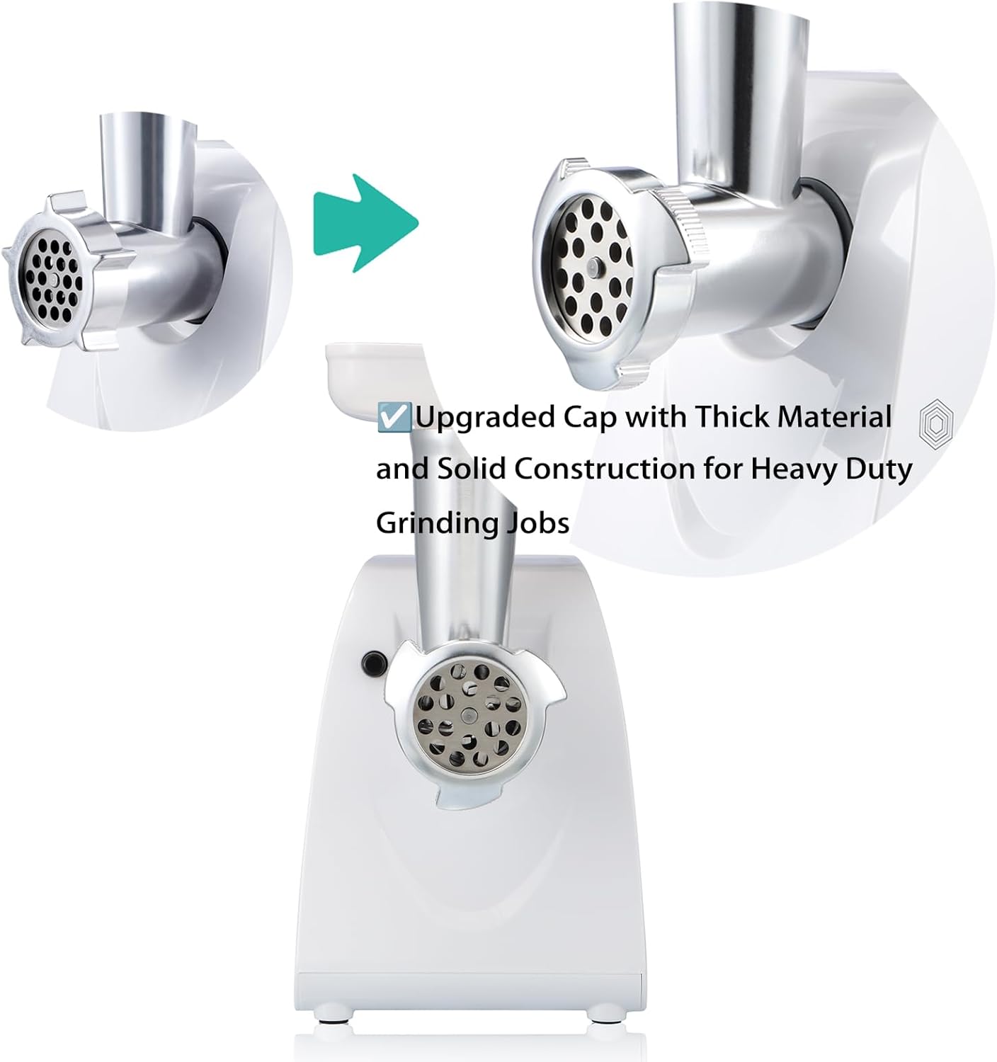 Powerful 1HP Electric Meat Grinder & Sausage Maker – 1000W Max, Stainless Steel Blades, 3 Grinding Plates & Large Sausage Stuffer, White