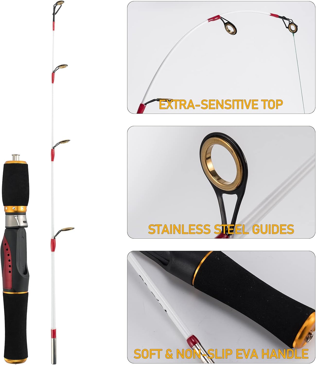Ice Fishing Rod and Reel Combo, Ice Fishing Gear Pole Ice Fishing Reel Equipment Set Ice Fishing Backpack Chair Ice Jigs Lures Ice Fishing Accessories