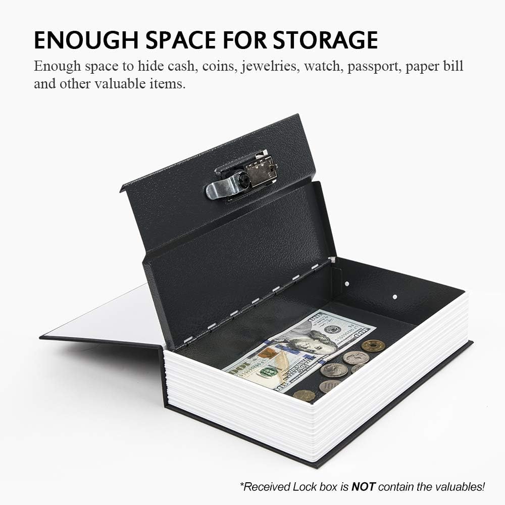 Diversion Book Safe with Combination Lock, Secret Hidden Metal Lock Box, Money Hiding Collection Box, 9.5" x 6.2" x 2 .2" Large