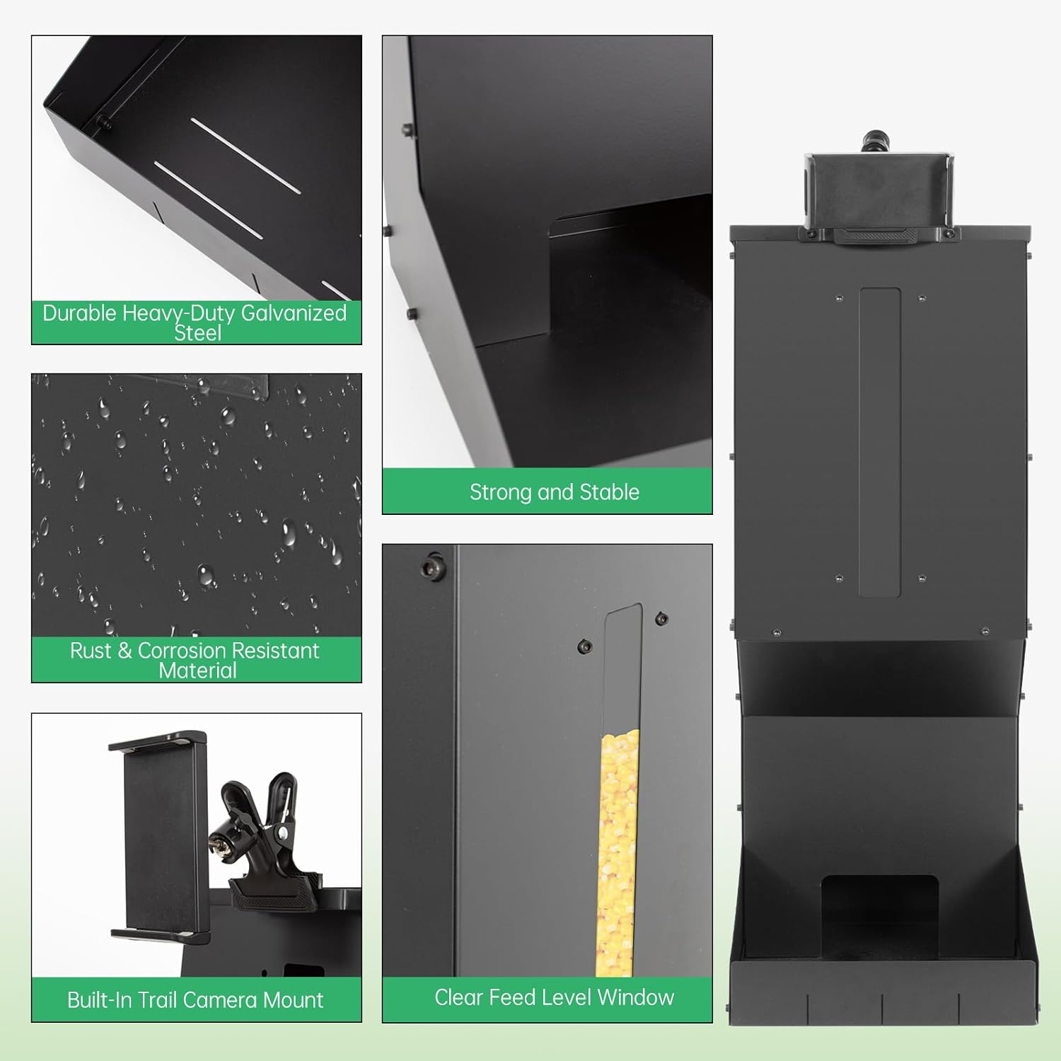 Automatic Metal Deer Feeder – 60 lb / 11-Gallon Gravity Wildlife Feeder for Corn & Protein | Hanging or Wall-Mount Feeder for Hunting Land, Farm & Field