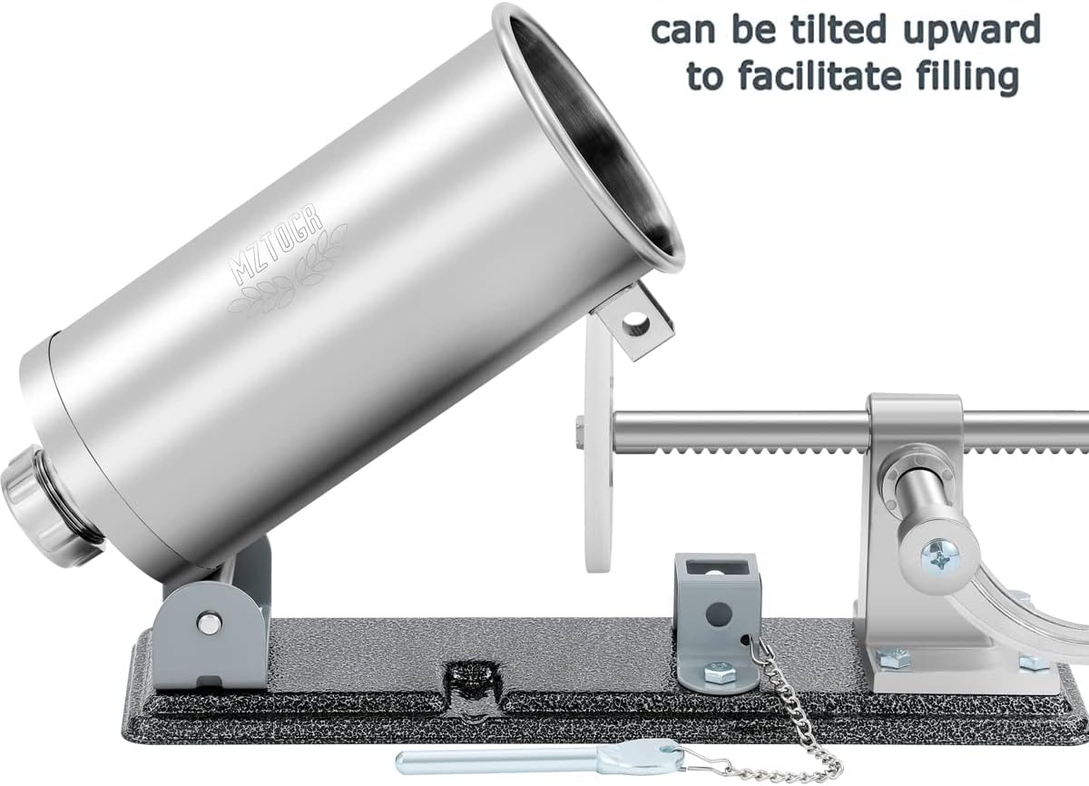 Stainless Steel Manual Sausage Stuffer – Horizontal Meat Filler Machine for Homemade Sausages with 8 Stuffing Tubes