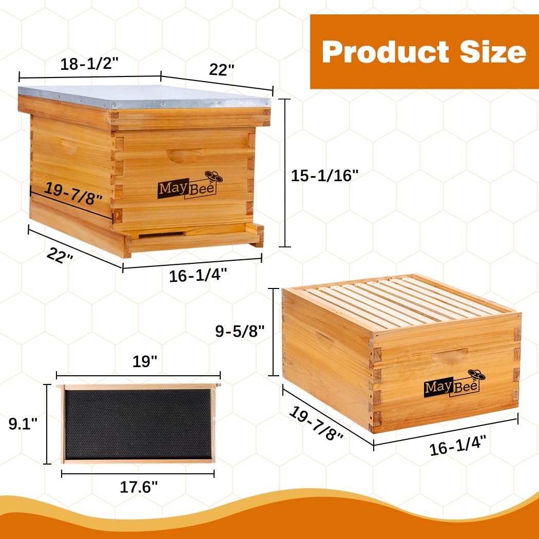 10-Frame Beehive Starter Kit with Wax-Coated Bee Boxes, Frames & Beekeeping Tools – Complete Beekeeping Supplies Kit with Veil, Smoker, and Hive Tool for Beginners