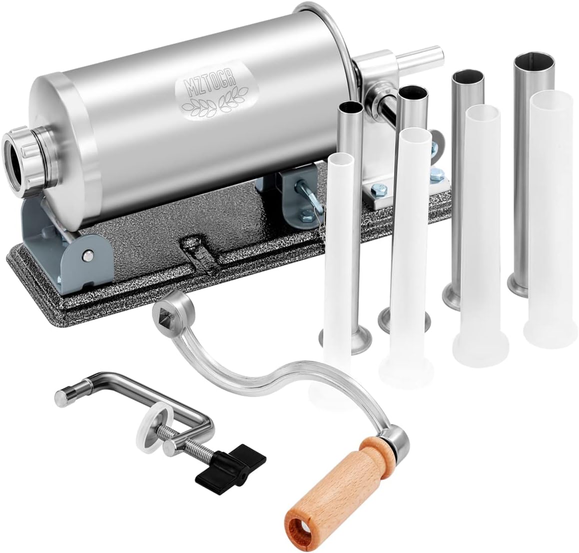 Stainless Steel Manual Sausage Stuffer – Horizontal Meat Filler Machine for Homemade Sausages with 8 Stuffing Tubes