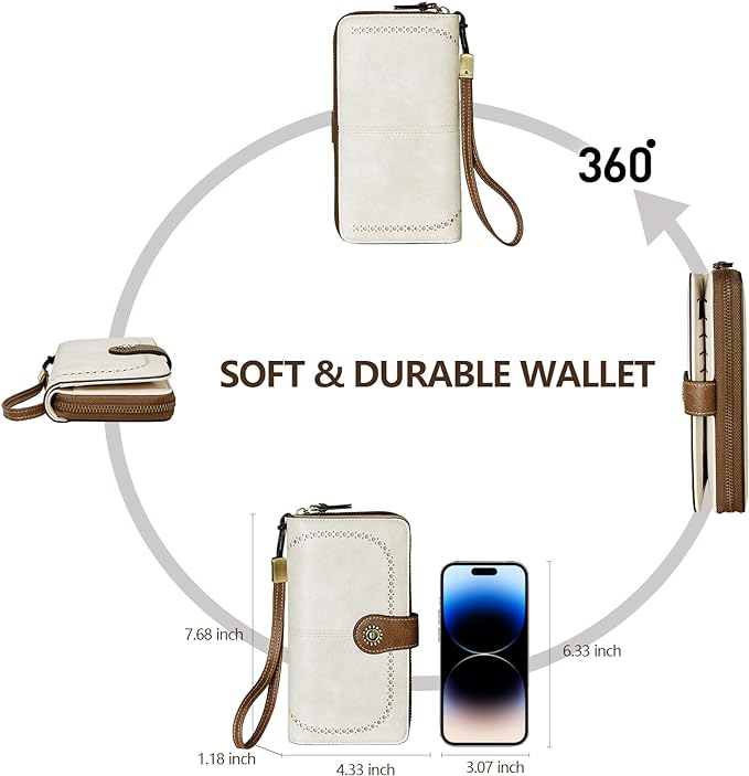 Women's RFID Blocking Leather Wallet – Large Capacity Card Holder, Phone Clutch, Travel Wristlet Purse