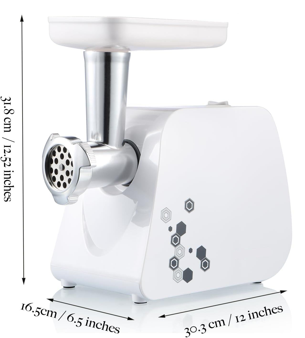 Powerful 1HP Electric Meat Grinder & Sausage Maker – 1000W Max, Stainless Steel Blades, 3 Grinding Plates & Large Sausage Stuffer, White