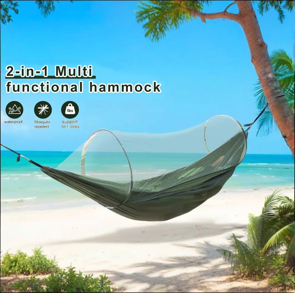 Double Camping Hammock with Mosquito Net – Lightweight 3-in-1 Portable Hammock for Backpacking, Hiking, and Outdoor Travel