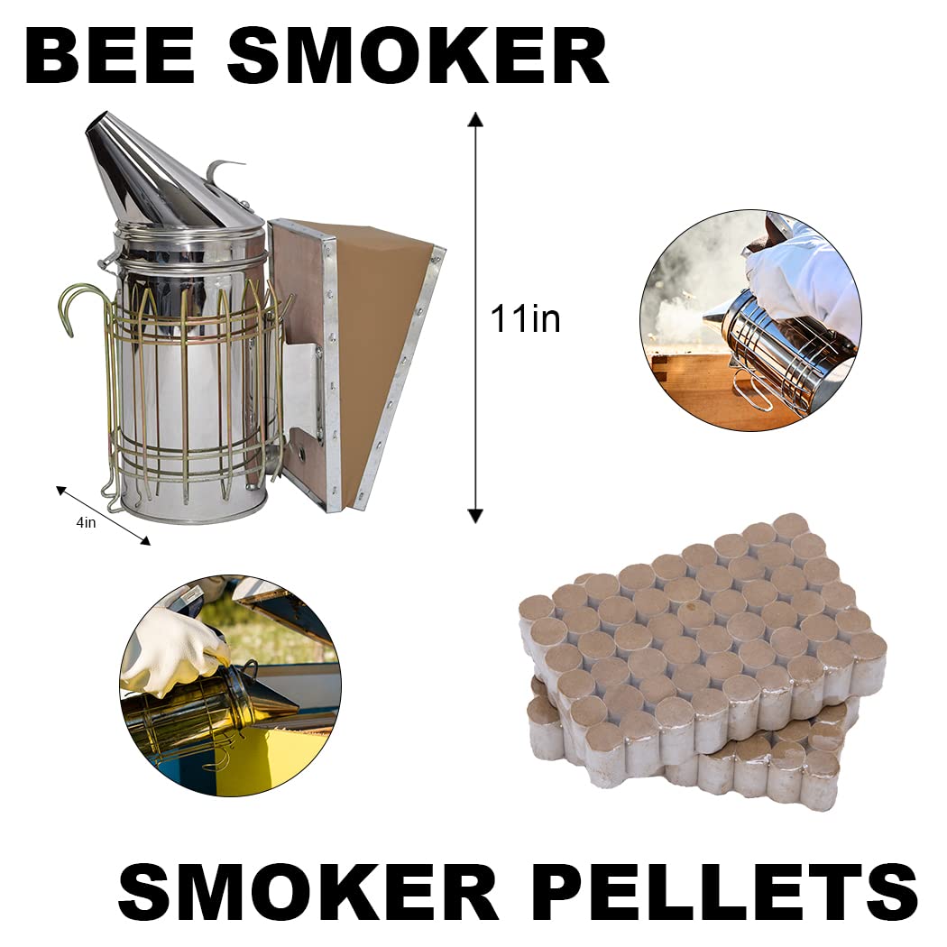 10-Frame Beehive Starter Kit with Wax-Coated Bee Boxes, Frames & Beekeeping Tools – Complete Beekeeping Supplies Kit with Veil, Smoker, and Hive Tool for Beginners