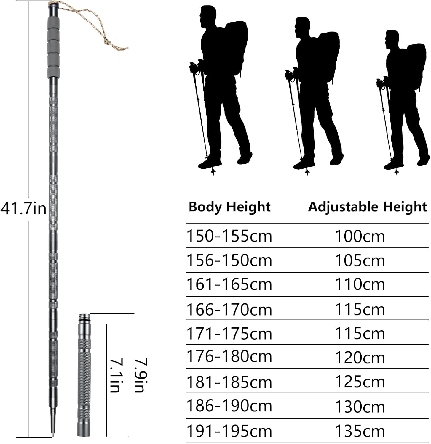 Lightweight Tactical Hiking Pole – Adjustable & Detachable Walking Stick for Men & Women – Collapsible Trekking Pole for Camping, Backpacking, or Outdoor Survival