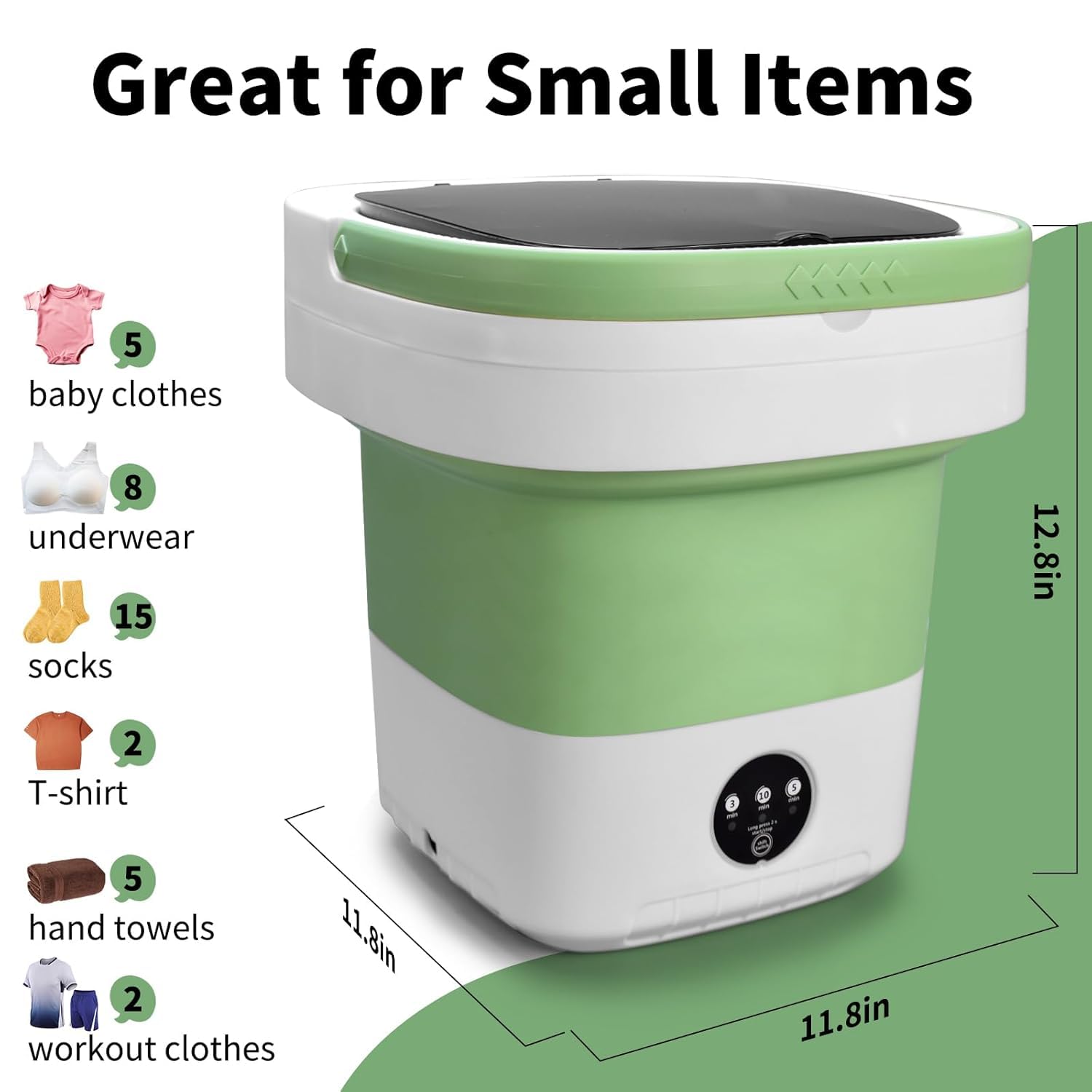 Portable Washing Machine, Mini 15L Foldable Washer and Dryer with 3 Modes Deep Cleaning, Upgraded Small Collapsible Laundry for Travel, Sutiable for Underwear, Baby Clothes, Socks or Other Small Items