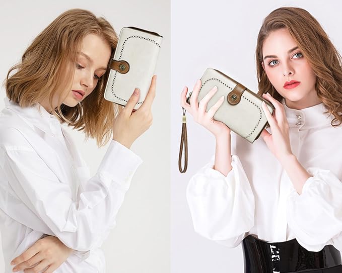 Women's RFID Blocking Leather Wallet – Large Capacity Card Holder, Phone Clutch, Travel Wristlet Purse