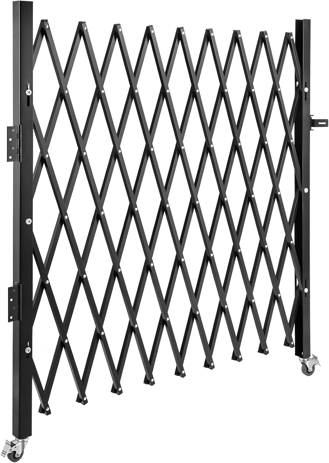 7×7 Ft Steel Folding Security Gate – Single Accordion Scissor Gate with Rolling Casters & Padlock | Expandable Locking Security Door for Storefront, Warehouse & Garage