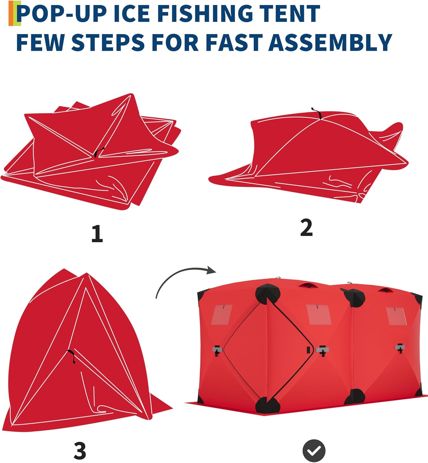Insulated Pop-Up Ice Fishing Tent Shelter – Portable Hub-Style Ice Shanty, Windproof & Thermal Warm Design | Multi-Size Ice Shelter for 1–8 Person Ice Fishing