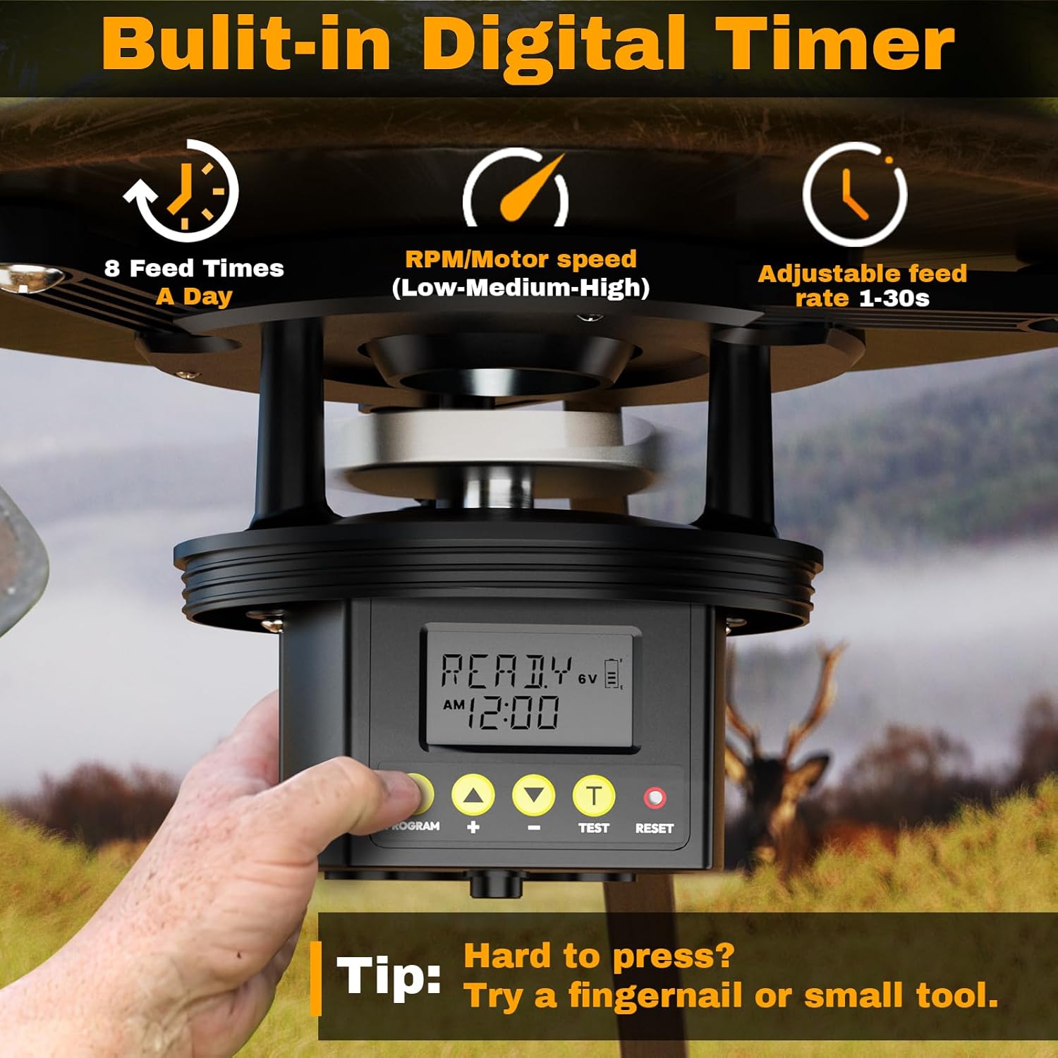 6V Deer Feeder Kit with Digital Timer – Game & Chicken Feeder Motor Kit with Spinner, Adjustable Arms, Battery Slot & Solar Panel Port | Hunting Feeder Replacement System