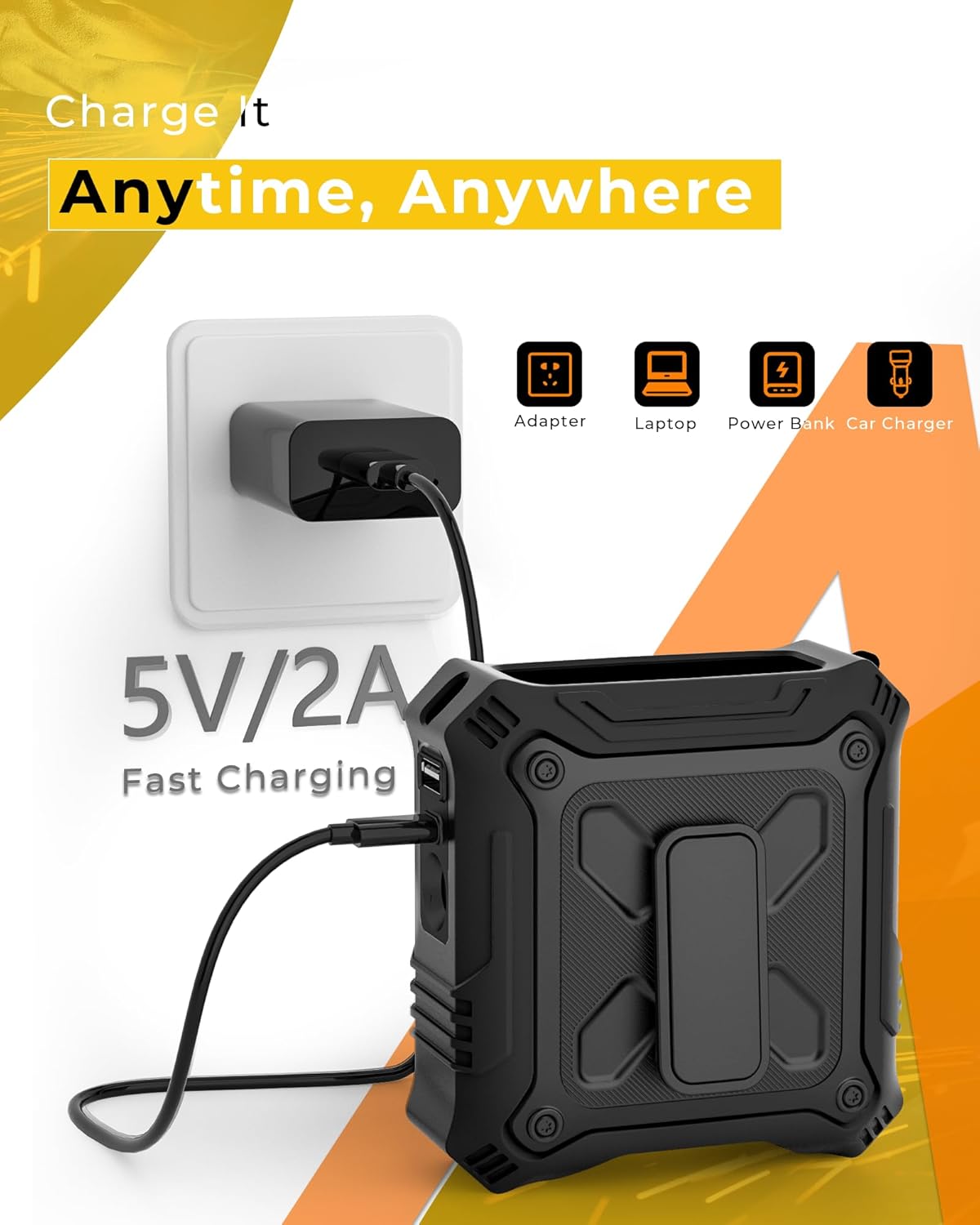 Portable Waist Clip Fan with 8000mAh Power Bank – Dual-Sided Wearable Personal Fan with 5-Speed Settings & Flashlight, USB Rechargeable Belt Fan for Outdoor Travel, Camping, Hiking & Work