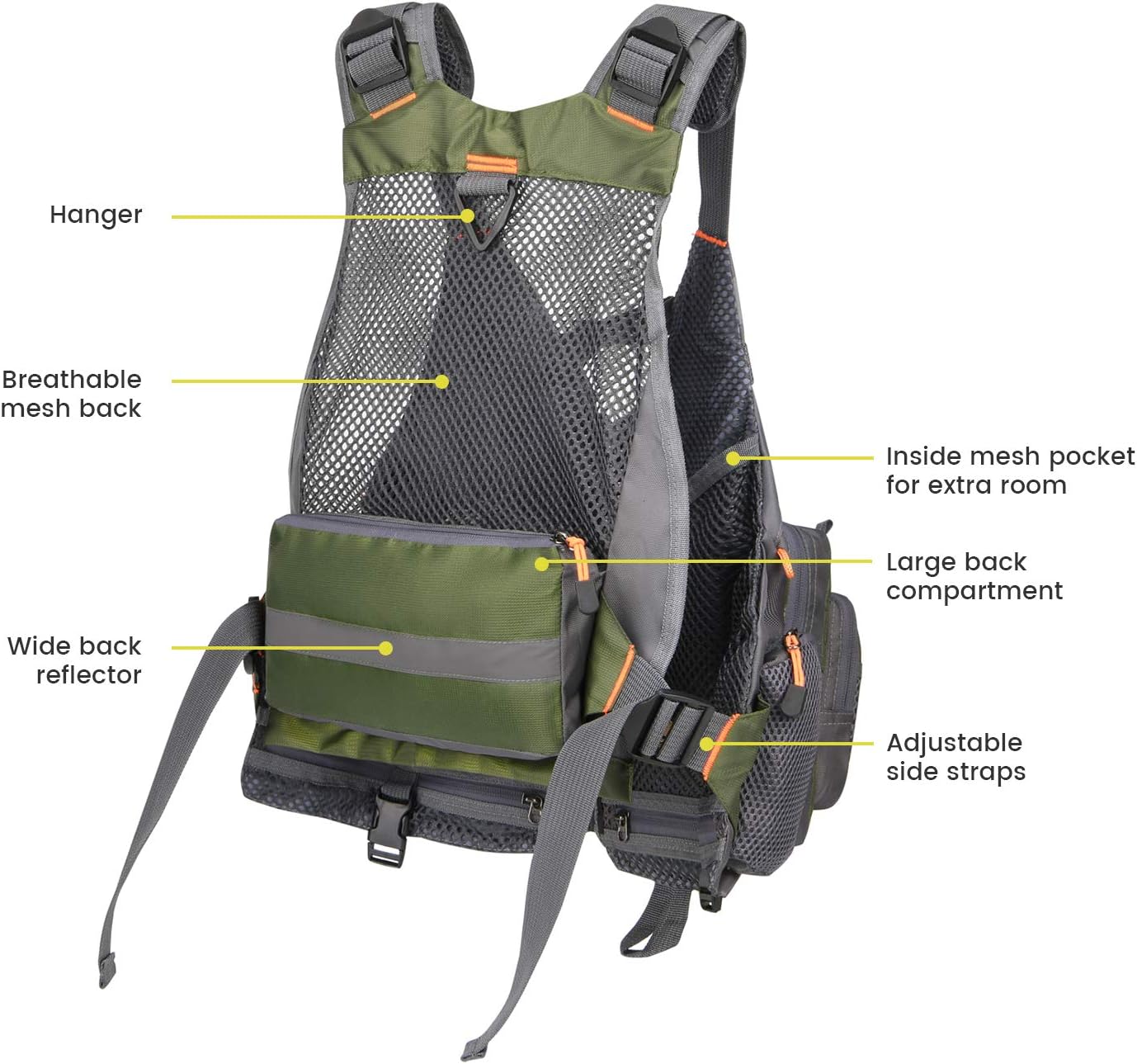 Fly Fishing Vest for Men Women, Comfortable Adjustable Fishing Vest with Multi-Pockets Reflective Stripes