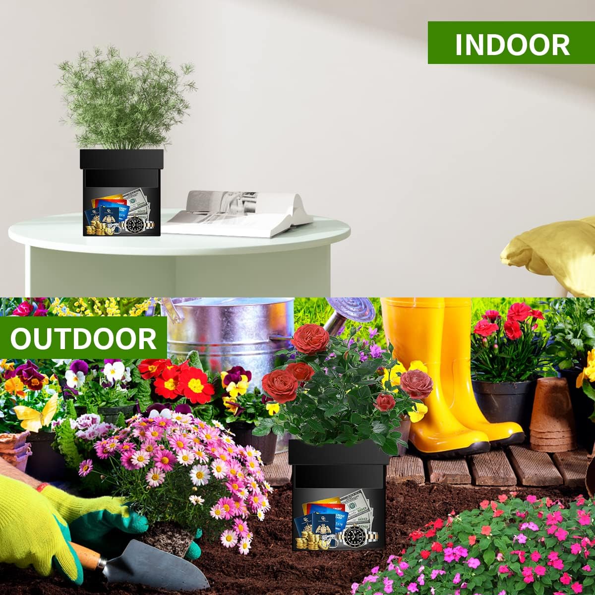 Steel Diversion Flower Pot Safe – Hidden Waterproof Lock Box for Outdoor & Indoor Use – Secret Stash Container for Cash, Keys, Jewelry, Valuables, and More