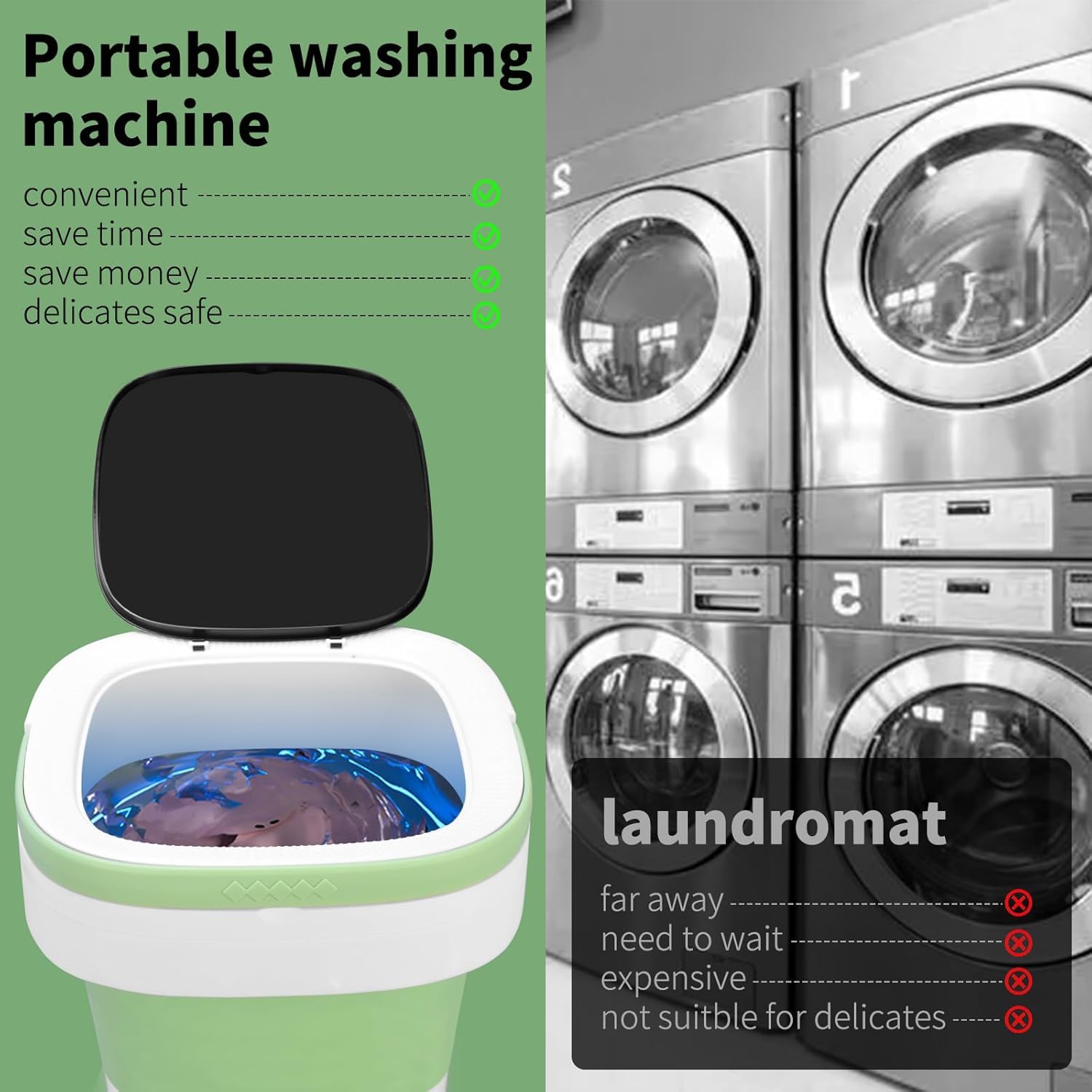 Portable Washing Machine, Mini 15L Foldable Washer and Dryer with 3 Modes Deep Cleaning, Upgraded Small Collapsible Laundry for Travel, Sutiable for Underwear, Baby Clothes, Socks or Other Small Items