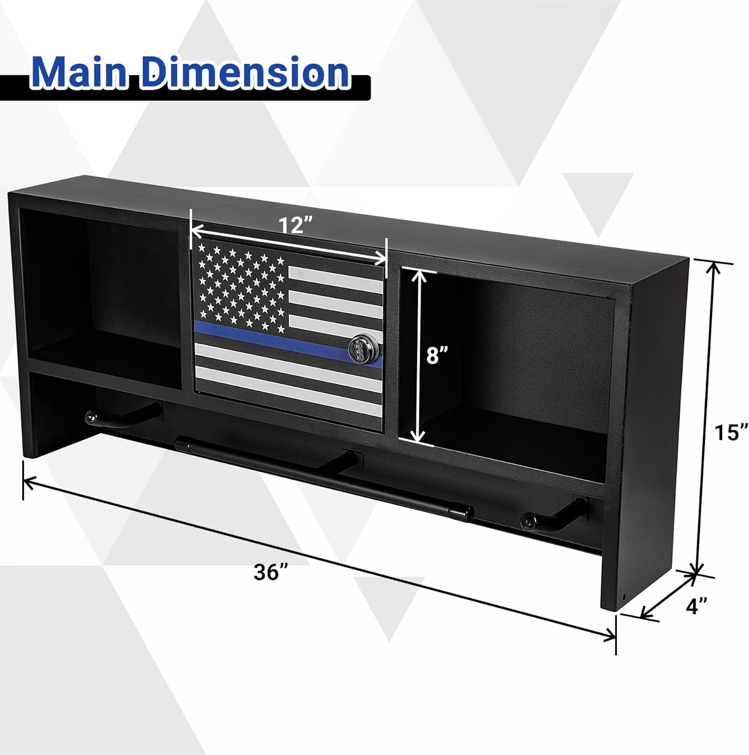 Police Gear Rack with Hooks – Tactical Duty Gear Hanger & Body Armor Stand with Thin Blue Line Flag | Black Law Enforcement Equipment Display Rack