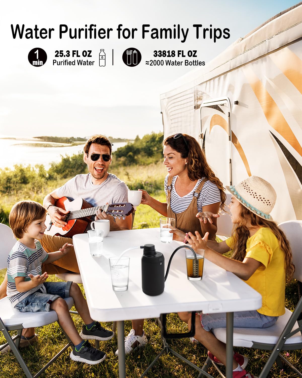 Electric Portable Water Purifier – 0.01 Micron 6-Stage Filtration, 700ml/min, Emergency LED Light, 350g