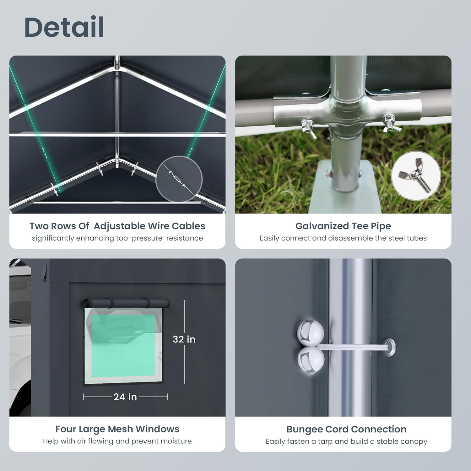 13x24x9.6 Ft Portable Storage Shelter Garage – Waterproof UV-Resistant Carport Tent with Roll-Up Zipper Doors & Air Vents | Anti-Snow Outdoor Shed for Car, Motorcycle & Equipment – Gray