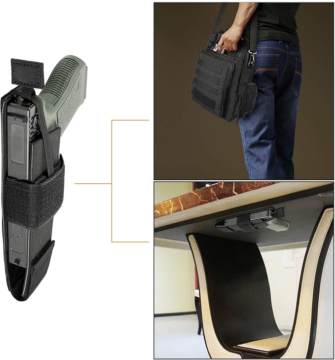 Tactical MOLLE Messenger Bag with Pistol Holster – Military Laptop Briefcase, EDC Shoulder Bag for Travel, Work, Hunting, Trekking, and Camping