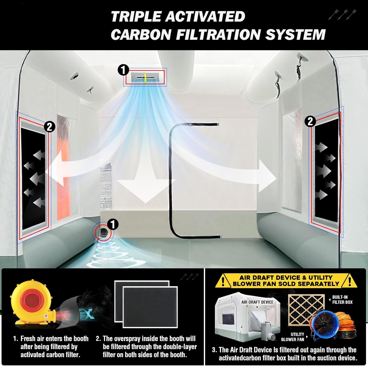 13x10x8FT Inflatable Paint Booth Tent with 550W Blower & Air Filtration System – Portable Spray Booth for Car, Truck, Motorcycle, and Furniture Painting