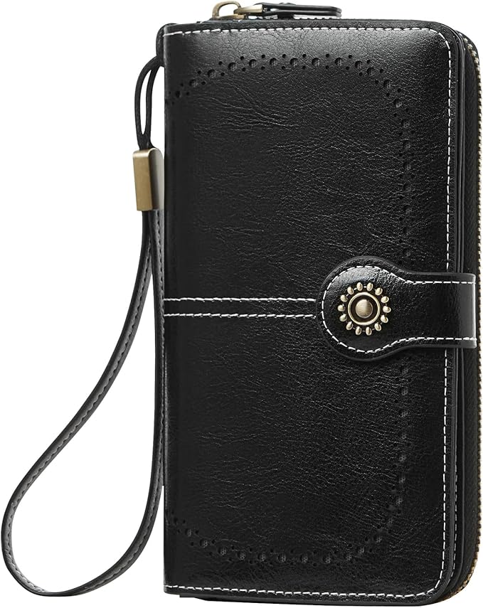 Women's RFID Blocking Leather Wallet – Large Capacity Card Holder, Phone Clutch, Travel Wristlet Purse