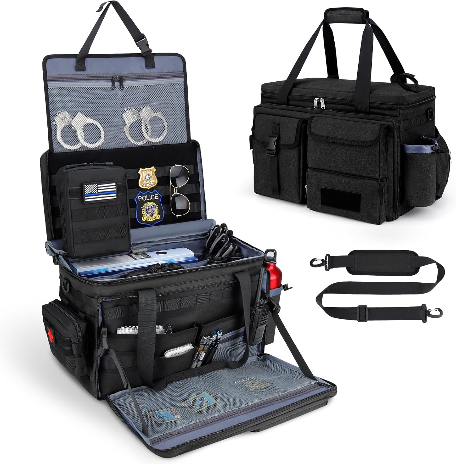 Police Patrol Gear Bag β Tactical Law Enforcement Front Seat Organizer with MOLLE Webbing | Multi-Compartment Duty Bag for Passenger Seat, Removable Shoulder Strap