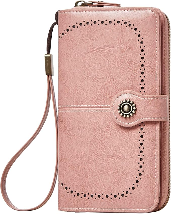 Women's RFID Blocking Leather Wallet – Large Capacity Card Holder, Phone Clutch, Travel Wristlet Purse