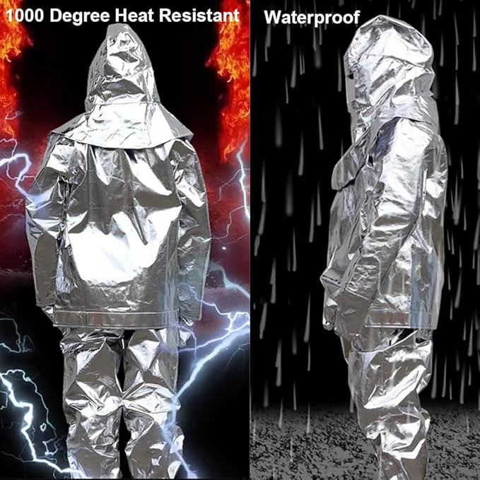 Fire Resistant Suit, Anti Thermal Radiation 1000-1200 ℃ Fireproof Coveralls Heat Resistant Aluminized Uniform