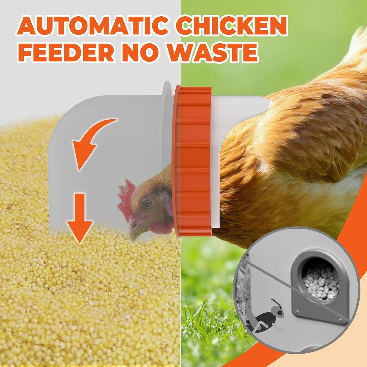 85 LB Weatherproof Metal Chicken Feeder – No Waste Poultry Feeder with 10 Feeding Ports, Auto Gravity Feed, Handle & Latch – Large Capacity Outdoor Feeder for Chickens, Hens, Bantams, Pheasants, Coop Use