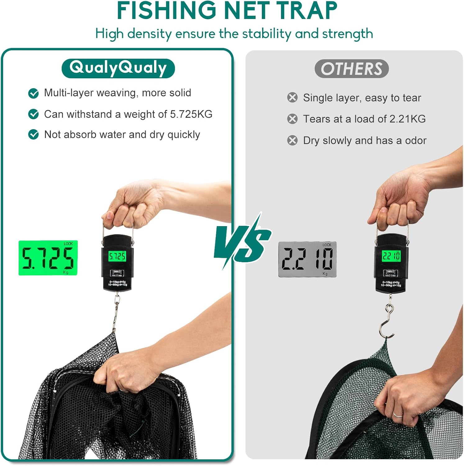 2PCS Large Fishing Bait Traps - 10-Hole Crab Nets with Rope for Minnow, Crawfish, Shrimp, and Crawdad | Durable Foldable Fish Traps for Bait Fishing