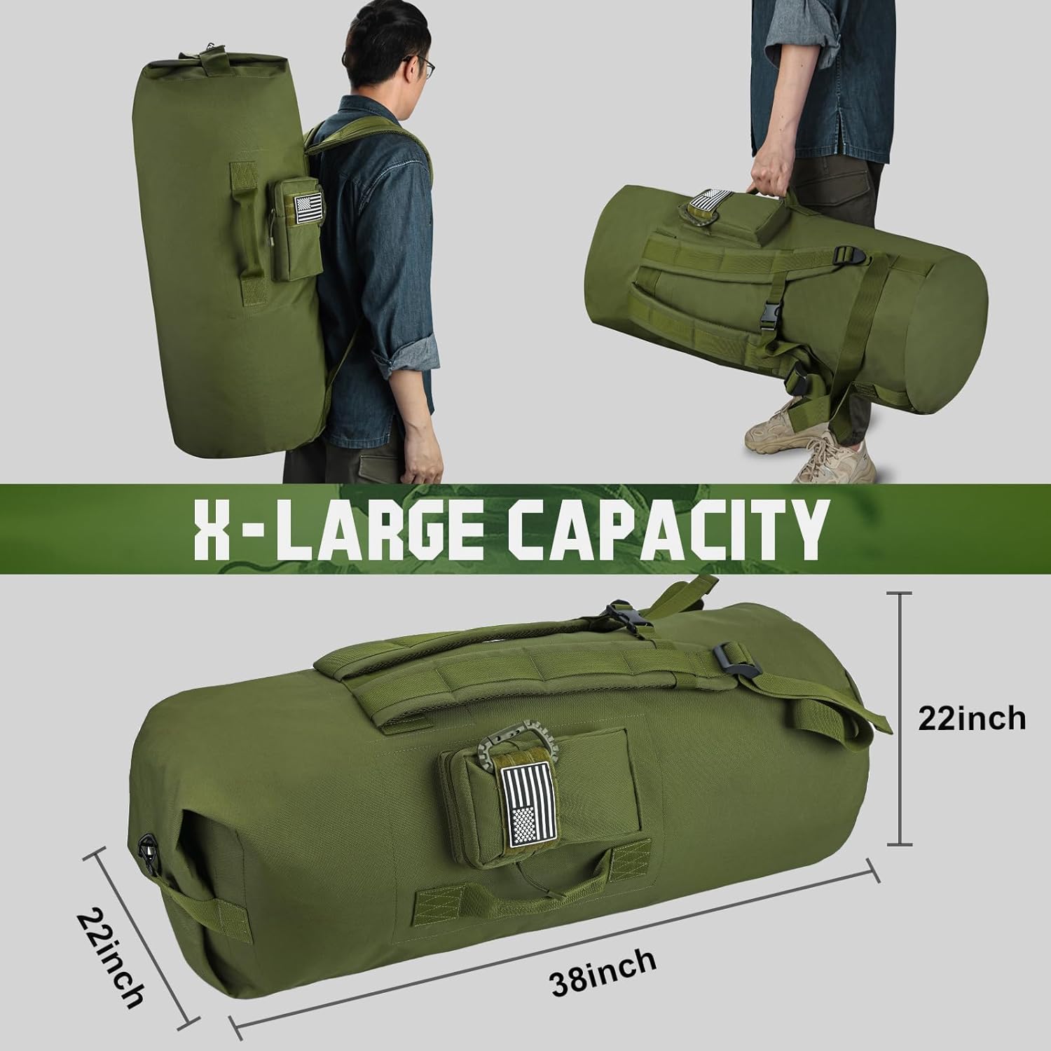 110L Extra Large Military Duffle Bag – Heavy-Duty Army Sea Bag with Backpack Straps for Camping, College Dorms, Travel, and Laundry