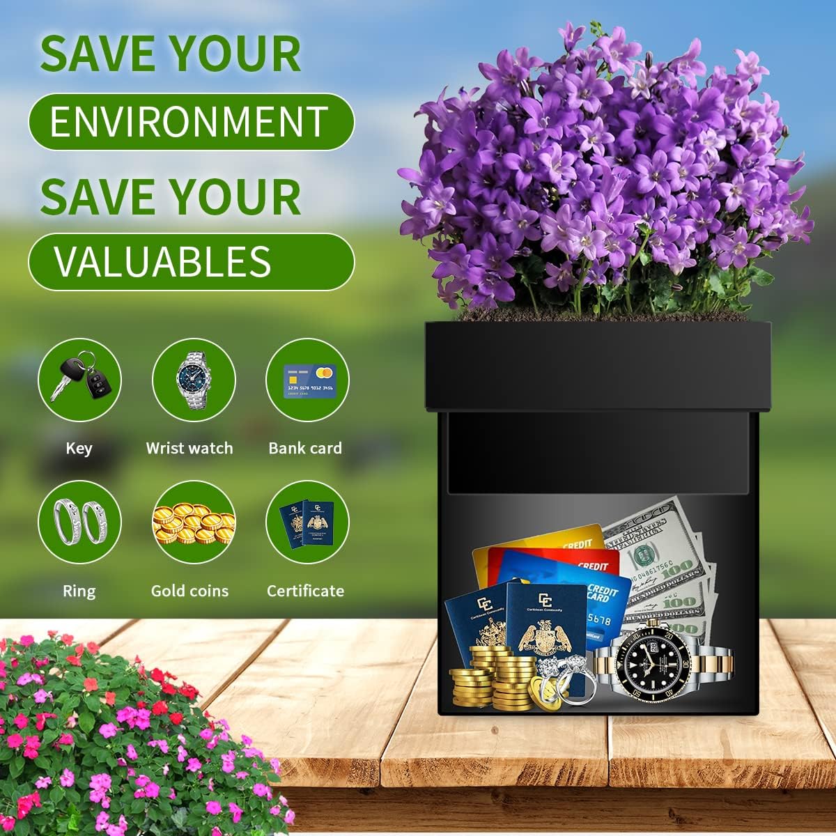 Steel Diversion Flower Pot Safe – Hidden Waterproof Lock Box for Outdoor & Indoor Use – Secret Stash Container for Cash, Keys, Jewelry, Valuables, and More