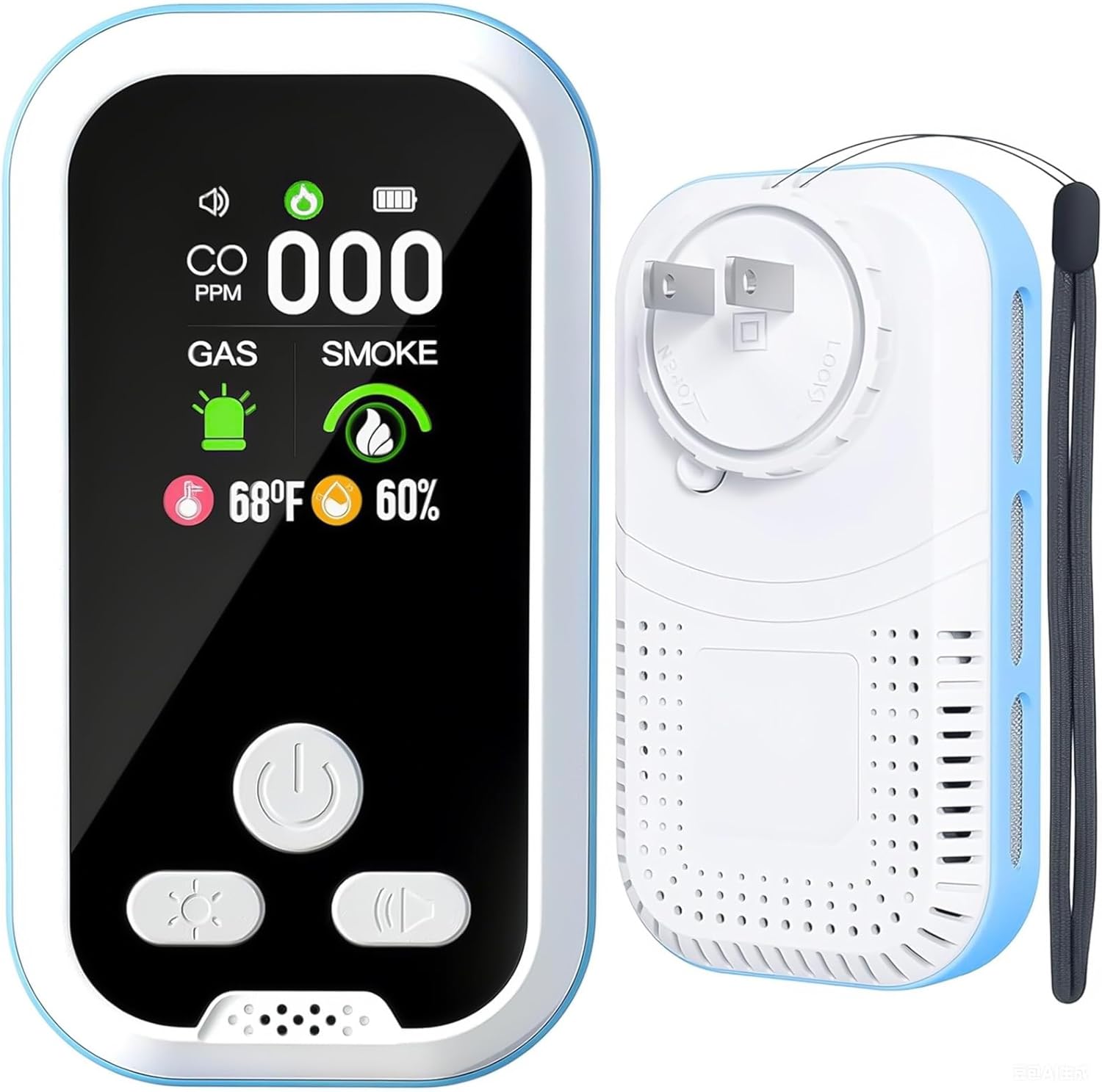 6-in-1 Carbon Monoxide Detector β CO, Gas, Smoke, Temp & Humidity | HD Display, Battery Backup, Plug-In