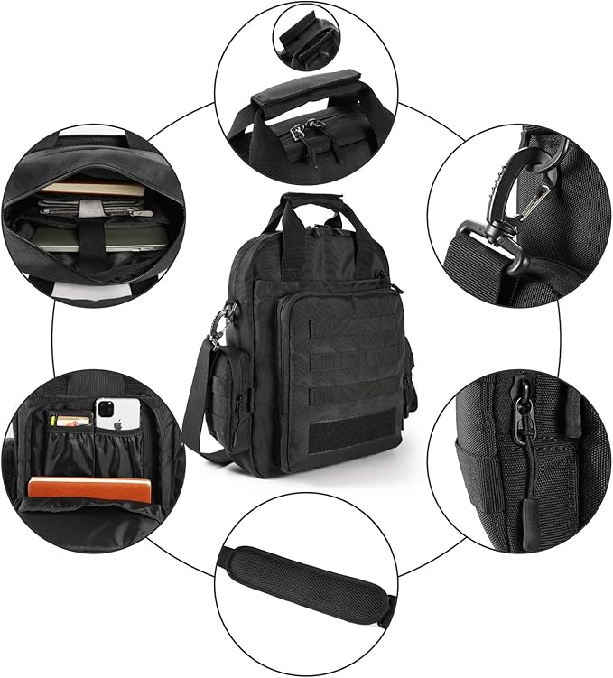 Tactical MOLLE Messenger Bag with Pistol Holster – Military Laptop Briefcase, EDC Shoulder Bag for Travel, Work, Hunting, Trekking, and Camping
