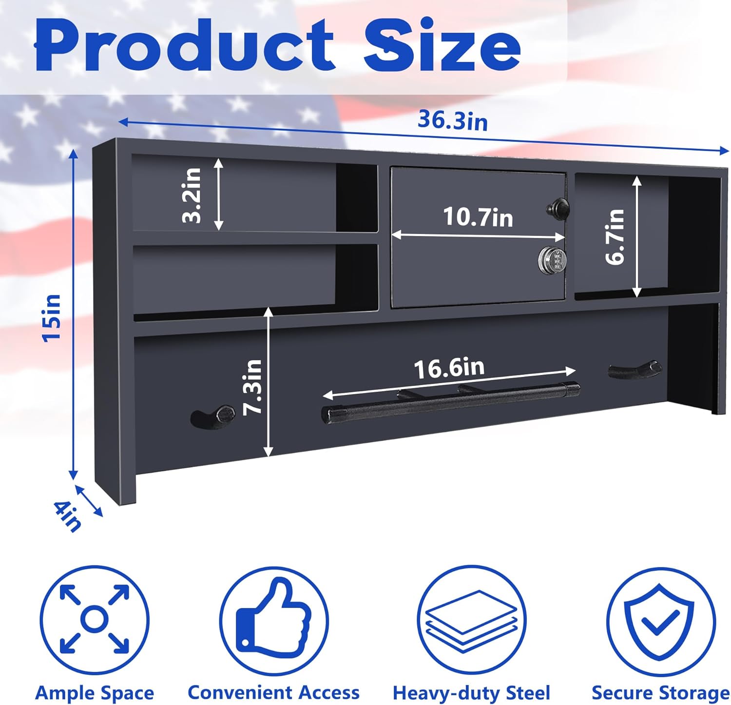 Wall Mounted Police Gear Rack with Lockbox Safe – Tactical Duty Gear Organizer Hanger for Vest, Belt, Firearm – Law Enforcement Wall Locker – Ideal Police Academy Graduation Gift