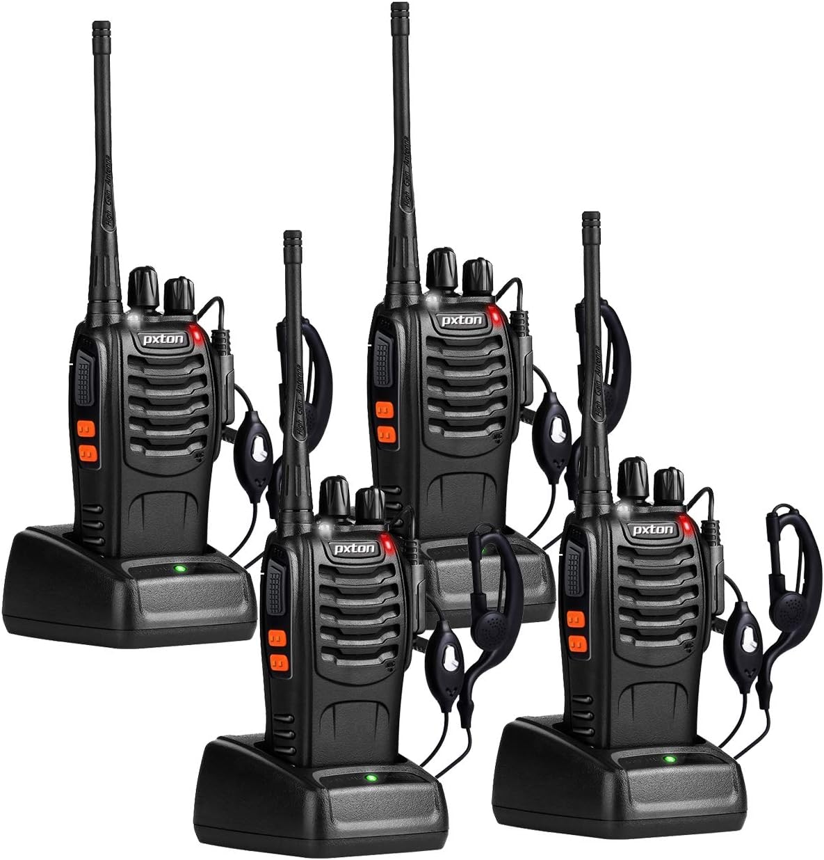 Long Range Walkie Talkies for Adults with Earpieces β 16 Channel Rechargeable Two-Way Radios, Handheld Walky Talkies with Flashlight, Li-ion Battery, and Charger (4 Pack)