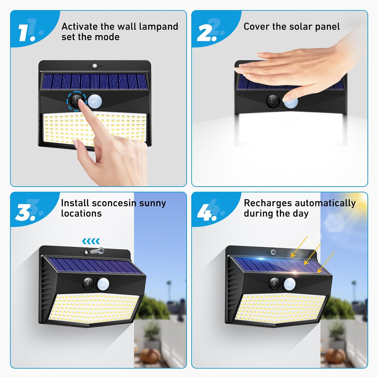 6 Pack Solar Outdoor Motion Sensor Security Lights – Waterproof, Solar-Powered Wall Lights with 3 Lighting Modes for Garden, Fence, Yard, Deck, Patio, and Home Security