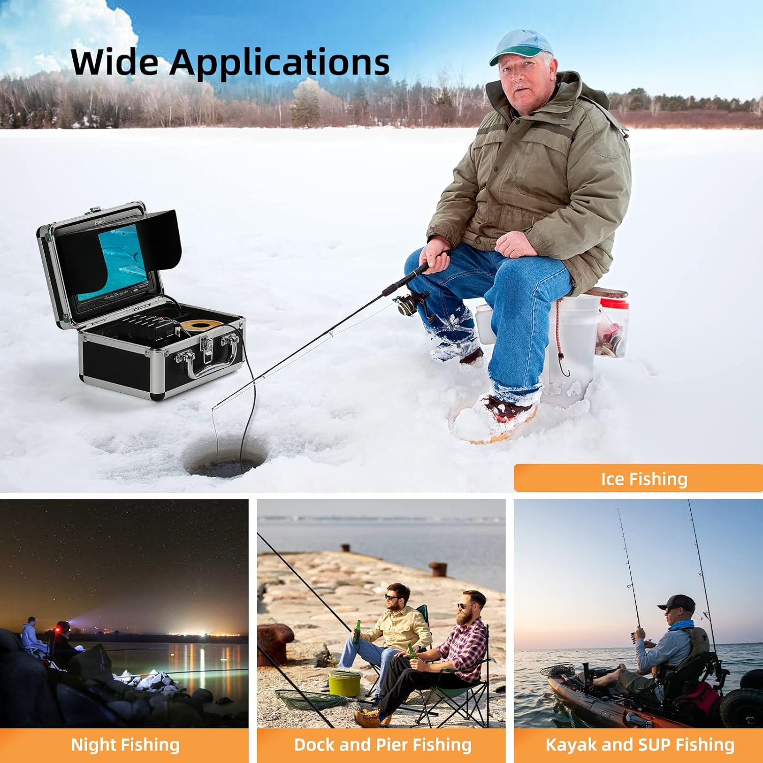 Underwater Fishing Camera with 7" LCD Monitor – Waterproof 1000TVL Fish Finder, 12 Infrared Lights for Lake, Boat, and Ice Fishing
