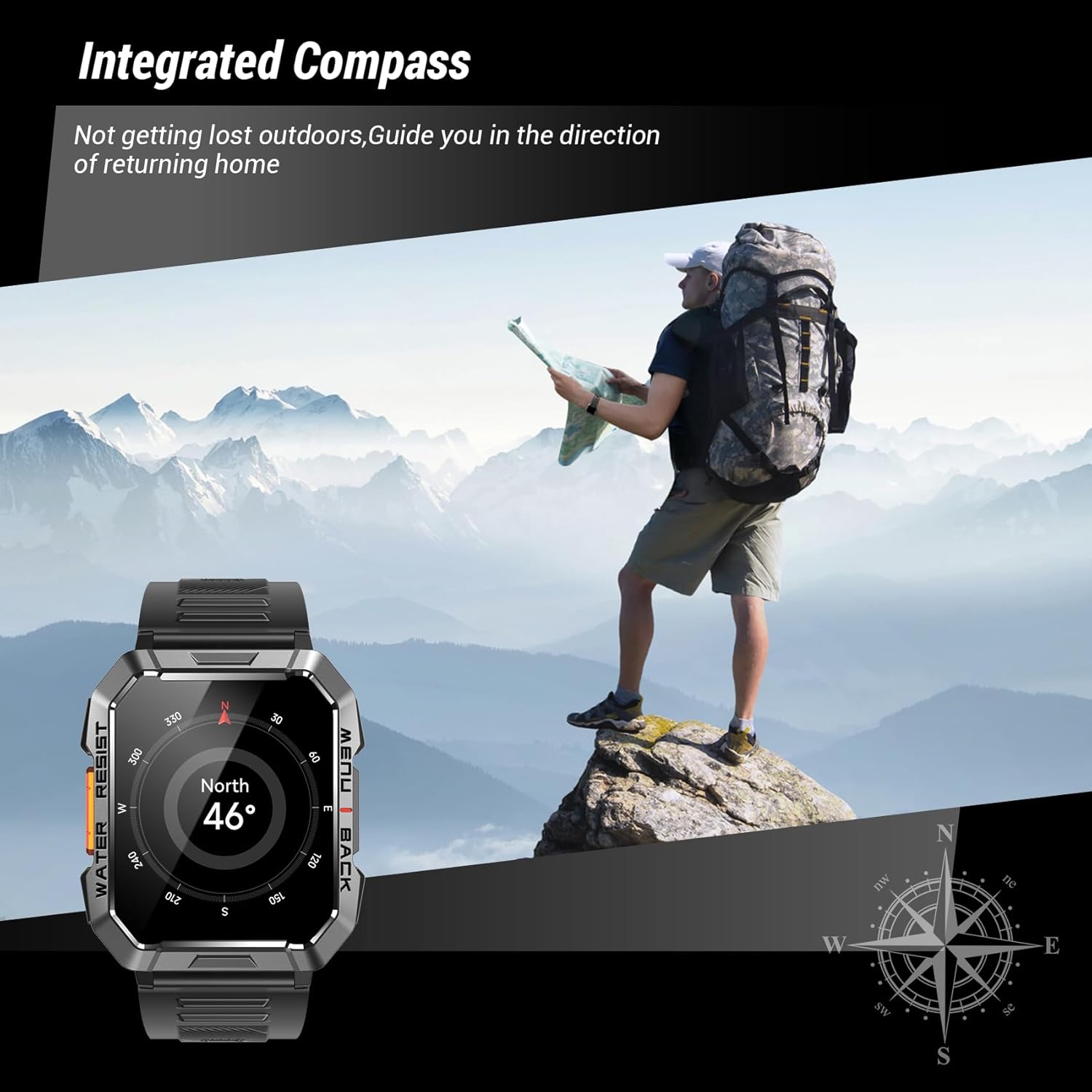Military Smart Watch for Men with Bluetooth Calling, 2.01" Rugged Outdoor Tactical Smartwatch, Fitness Tracker Compatible with Android & iPhone, Compass, Flashlight, 100-Day Battery Life, Heart Rate, Sleep Monitor, 100+ Sport Modes, 2 Straps Included