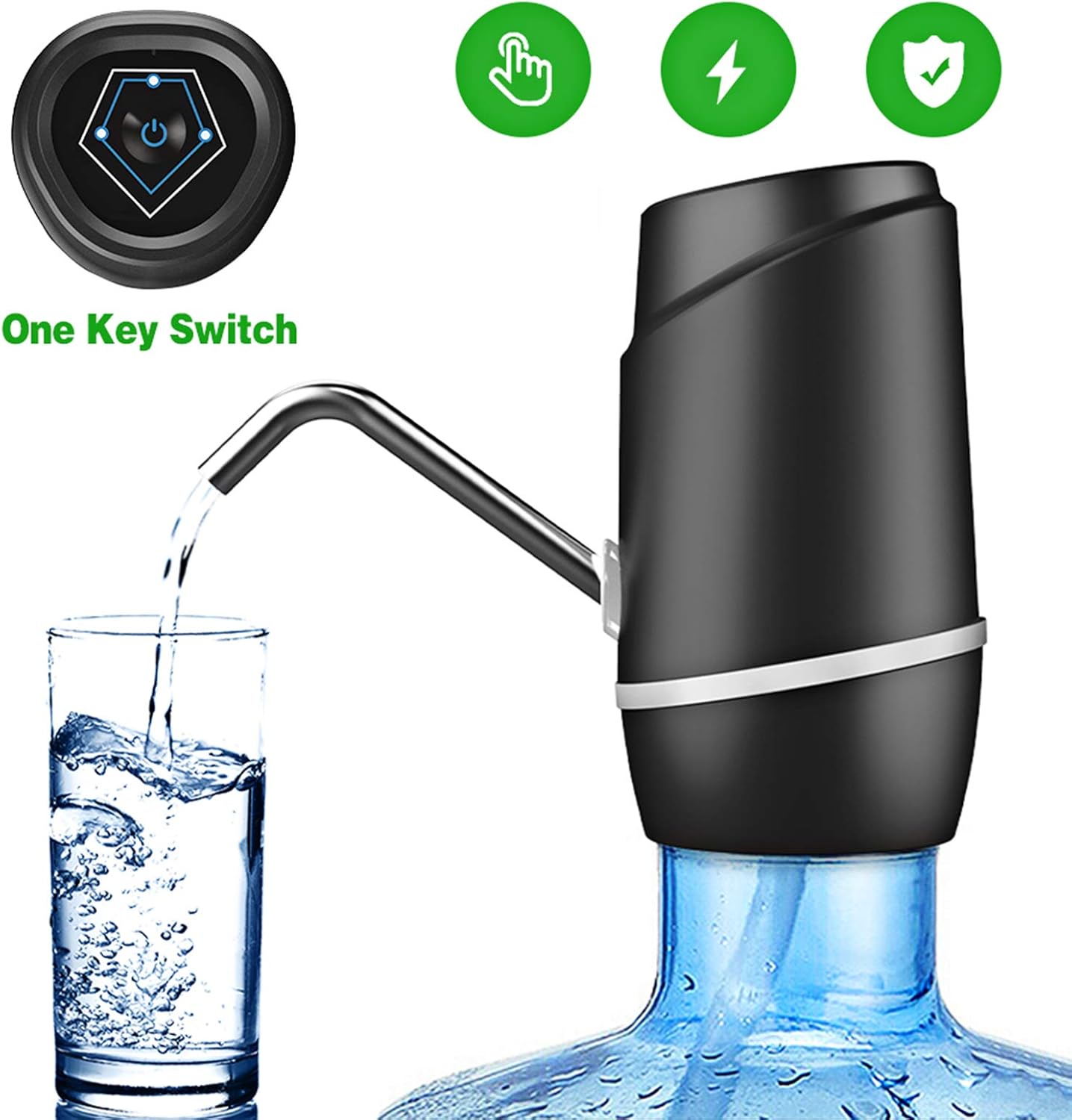 5 Gallon Electric Water Dispenser Pump – USB Rechargeable Portable Drinking Water Bottle Pump for 2-5 Gallon Jugs with Silicone Hose