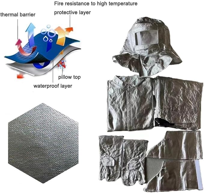 Fire Resistant Suit, Anti Thermal Radiation 1000-1200 ℃ Fireproof Coveralls Heat Resistant Aluminized Uniform