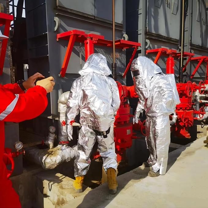 Fire Resistant Suit, Anti Thermal Radiation 1000-1200 ℃ Fireproof Coveralls Heat Resistant Aluminized Uniform