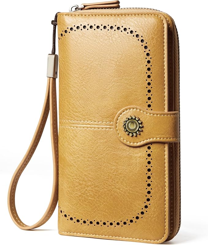 Women's RFID Blocking Leather Wallet – Large Capacity Card Holder, Phone Clutch, Travel Wristlet Purse