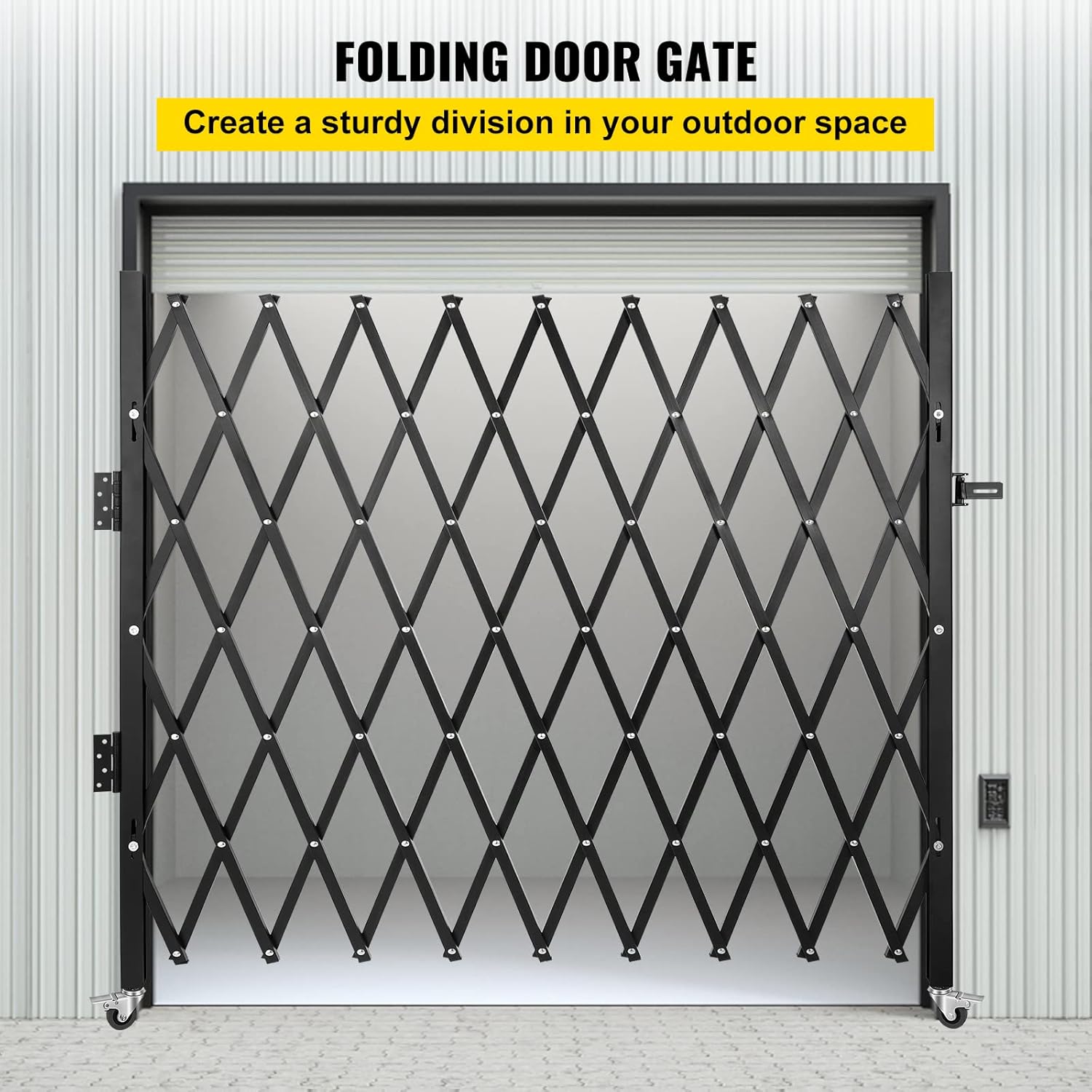 7×7 Ft Steel Folding Security Gate – Single Accordion Scissor Gate with Rolling Casters & Padlock | Expandable Locking Security Door for Storefront, Warehouse & Garage