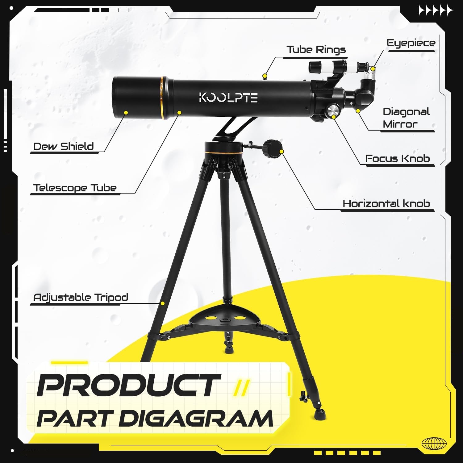 High Power 90mm Aperture Telescope for Astronomy – 700mm Focal Length, Vertisteel AZ Mount, Portable Refractor Telescope for Adults & Kids, Includes Carrying Bag, Wireless Remote, and Smartphone Adapter